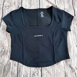 Converse Women's Black Short Sleeve Corset Crop Top; Size Small